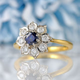 Ellibelle Jewellery Vintage Sapphire & Diamond 18ct Gold Floral Cluster Ring