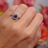 Ellibelle Jewellery Vintage Sapphire & Diamond 18ct Gold Halo Cluster Ring (1.10cts)