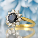 Ellibelle Jewellery Vintage Sapphire & Diamond 18ct Gold Halo Cluster Ring (1.30cts)