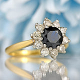 Ellibelle Jewellery Vintage Sapphire & Diamond 18ct Gold Halo Cluster Ring (1.30cts)