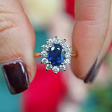 Ellibelle Jewellery Vintage Sapphire & Diamond 18ct Gold Oval Cluster Ring (1.40cts)