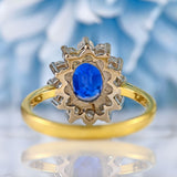Ellibelle Jewellery Vintage Sapphire & Diamond 18ct Gold Oval Cluster Ring (1.40cts)