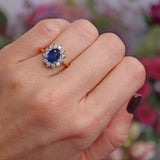 Ellibelle Jewellery Vintage Sapphire & Diamond 18ct Gold Oval Cluster Ring (1.40cts)