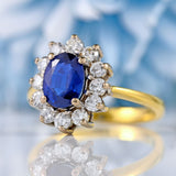 Ellibelle Jewellery Vintage Sapphire & Diamond 18ct Gold Oval Cluster Ring (1.40cts)