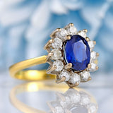 Ellibelle Jewellery Vintage Sapphire & Diamond 18ct Gold Oval Cluster Ring (1.40cts)