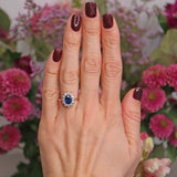 Ellibelle Jewellery Vintage Sapphire & Diamond 18ct Gold Oval Cluster Ring (1.40cts)