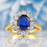 Ellibelle Jewellery Vintage Sapphire & Diamond 18ct Gold Oval Cluster Ring (1.40cts)