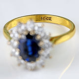 Ellibelle Jewellery Vintage Sapphire & Diamond 18ct Gold Oval Cluster Ring (1.60cts)