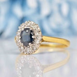 Ellibelle Jewellery Vintage Sapphire & Diamond 18ct Gold Oval Cluster Ring