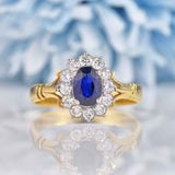 Ellibelle Jewellery Vintage Sapphire & Diamond 18ct Gold Oval Cluster Ring
