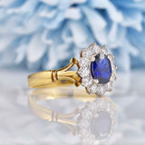Ellibelle Jewellery Vintage Sapphire & Diamond 18ct Gold Oval Cluster Ring