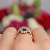 Ellibelle Jewellery Vintage Sapphire & Diamond 18ct Gold Oval Cluster Ring