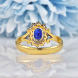 Ellibelle Jewellery Vintage Sapphire & Diamond 18ct Gold Oval Cluster Ring