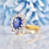 Ellibelle Jewellery Vintage Sapphire & Diamond 18ct Gold Oval Cluster Ring