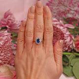 Ellibelle Jewellery Vintage Sapphire & Diamond 18ct Gold Oval Cluster Ring