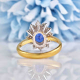 Ellibelle Jewellery Vintage Sapphire & Diamond 18ct Gold Oval Cluster Ring