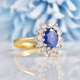 Ellibelle Jewellery Vintage Sapphire & Diamond 18ct Gold Oval Cluster Ring