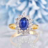 Ellibelle Jewellery Vintage Sapphire & Diamond 18ct Gold Oval Cluster Ring