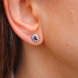 Ellibelle Jewellery Vintage Sapphire & Diamond 18ct Gold Oval Cluster Stud Earrings