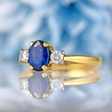 Ellibelle Jewellery Vintage Sapphire & Diamond 18ct Gold Three-Stone Engagement Ring