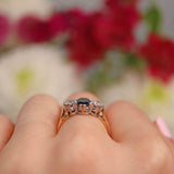 Ellibelle Jewellery Vintage Sapphire & Diamond 18ct Gold Three Stone Trilogy Engagement Ring