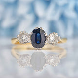Ellibelle Jewellery Vintage Sapphire & Diamond 18ct Gold Three Stone Trilogy Engagement Ring