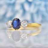 Ellibelle Jewellery Vintage Sapphire & Diamond 18ct Gold Three Stone Trilogy Engagement Ring