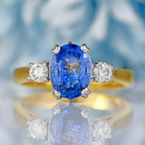 Ellibelle Jewellery Vintage Sapphire & Diamond 18ct Gold Three-Stone Trilogy Ring (1.96cts)