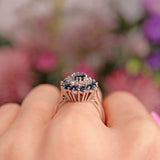 Ellibelle Jewellery Vintage Sapphire & Diamond 18ct White Gold Cluster Dress Ring