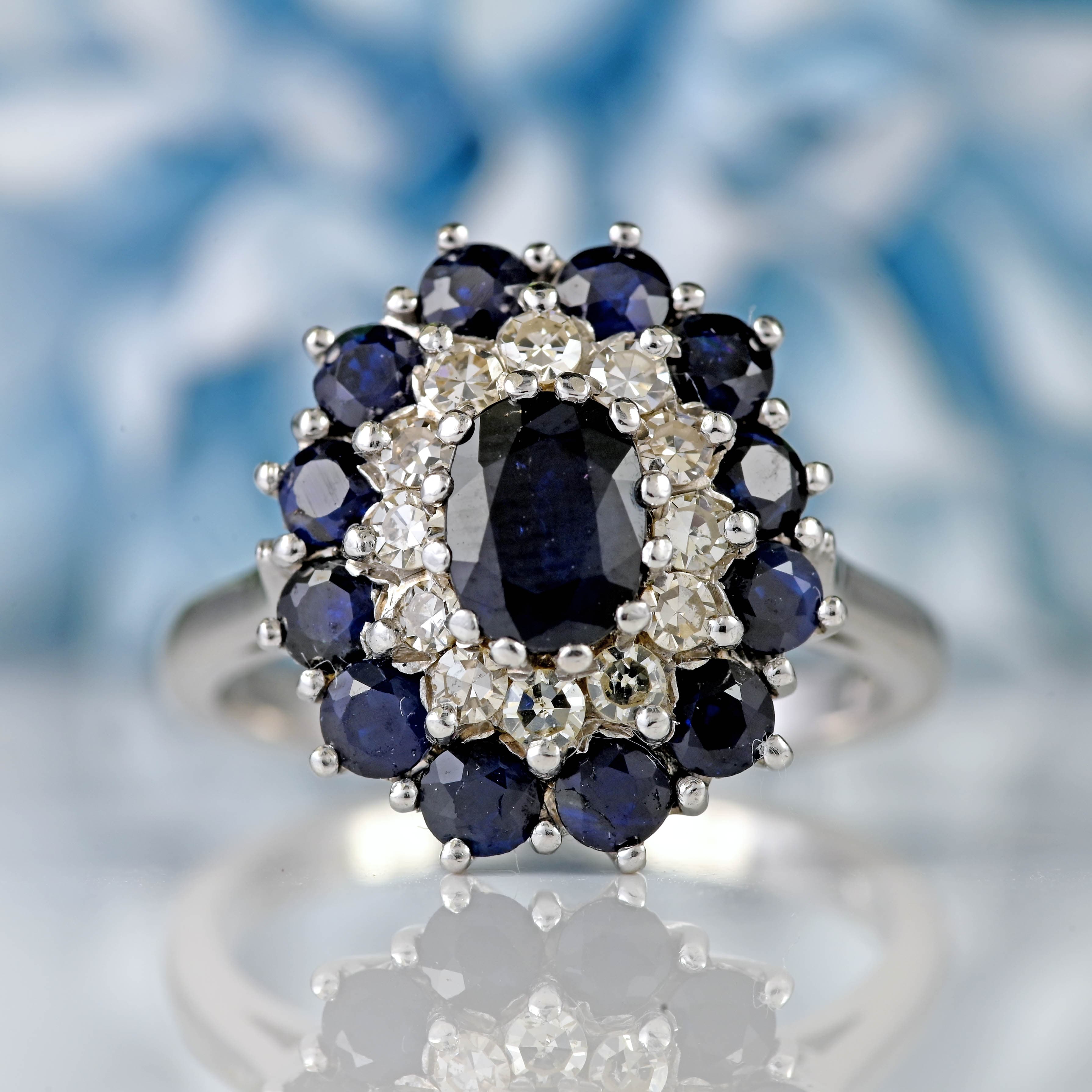 Vintage Sapphire & Diamond 18ct White Gold Cluster Dress Ring Vintage Sapphire & Diamond 18ct White Gold Cluster Dress Ring