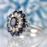 Ellibelle Jewellery Vintage Sapphire & Diamond 18ct White Gold Cluster Dress Ring