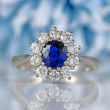 Ellibelle Jewellery Vintage Sapphire & Diamond 18ct White Gold Cluster Engagement Ring