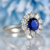 Ellibelle Jewellery Vintage Sapphire & Diamond 18ct White Gold Cluster Engagement Ring