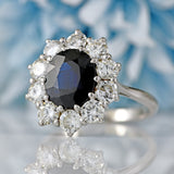 Ellibelle Jewellery Vintage Sapphire & Diamond 18ct White Gold Cluster Engagement Ring (2.80cts)