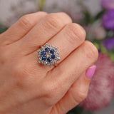 Ellibelle Jewellery Vintage Sapphire & Diamond 18ct White Gold Cluster Ring