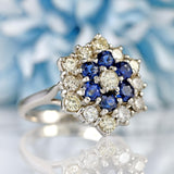 Ellibelle Jewellery Vintage Sapphire & Diamond 18ct White Gold Cluster Ring