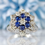 Ellibelle Jewellery Vintage Sapphire & Diamond 18ct White Gold Cluster Ring