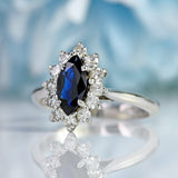 Ellibelle Jewellery Vintage Sapphire & Diamond 18ct White Gold Marquise Cluster Ring (0.60cts)