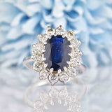 Ellibelle Jewellery Vintage Sapphire & Diamond 18ct White Gold Oval Cluster Ring