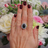 Ellibelle Jewellery Vintage Sapphire & Diamond 18ct White Gold Oval Cluster Ring