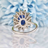 Ellibelle Jewellery Vintage Sapphire & Diamond 18ct White Gold Oval Cluster Ring