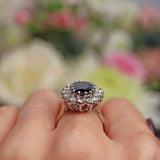 Ellibelle Jewellery Vintage Sapphire & Diamond 18ct White Gold Oval Cluster Ring