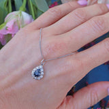 Ellibelle Jewellery Vintage Sapphire & Diamond 18ct White Gold Pear Cluster Pendant Necklace