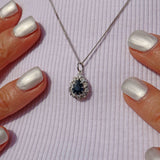Ellibelle Jewellery Vintage Sapphire & Diamond 18ct White Gold Pear Cluster Pendant Necklace