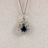 Ellibelle Jewellery Vintage Sapphire & Diamond 18ct White Gold Pear Cluster Pendant Necklace