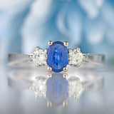 Ellibelle Jewellery Vintage Sapphire & Diamond 18ct White Gold Three-Stone Trilogy Engagement Ring