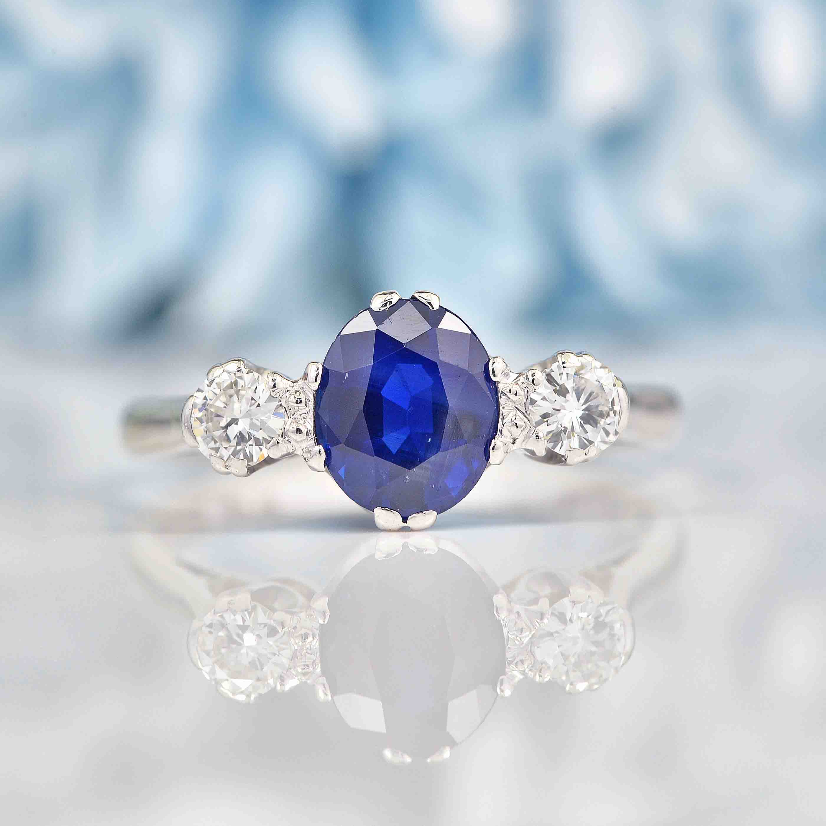 Vintage Sapphire Diamond Trilogy Engagement Ring By Cropp Farr