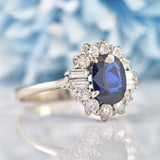 Ellibelle Jewellery Vintage Sapphire & Diamond White Gold Cluster Engagement Ring (1.75ct)