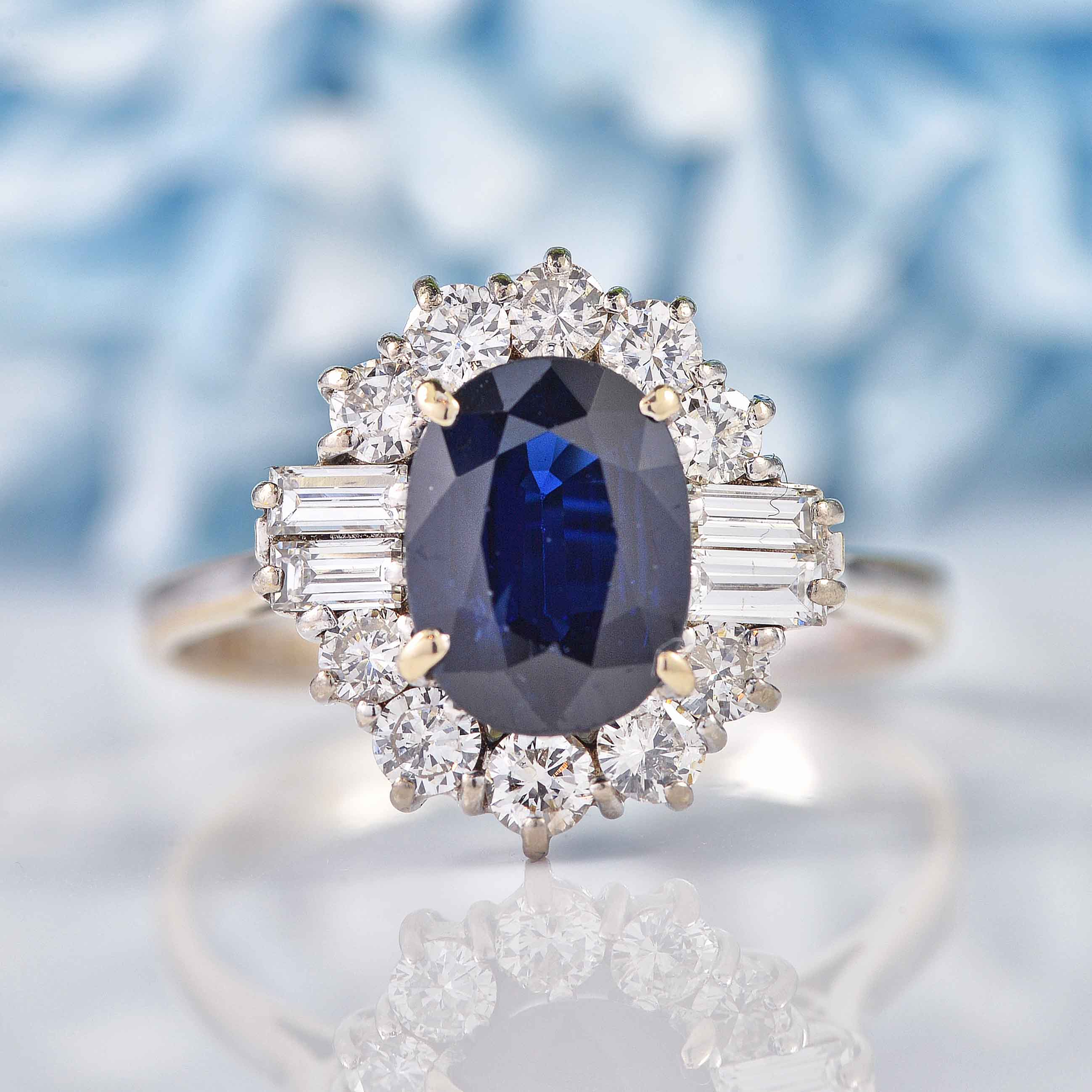 Vintage Sapphire Diamond White Gold Cluster Engagement Ring
