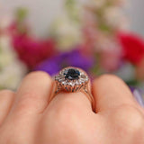 Ellibelle Jewellery Vintage Sapphire & Diamond White Gold Cluster Engagement Ring (1.75ct)